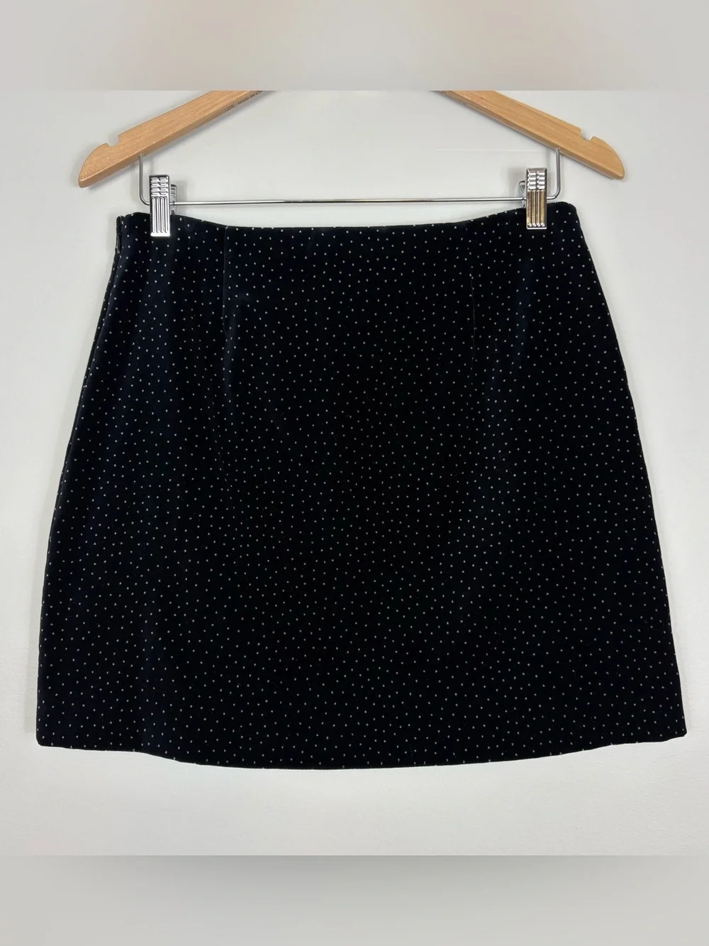 Theory A Line‎ Mini Skirt Black/White Dot Velvet Skirt Size 6